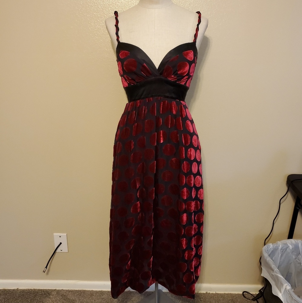 Long polka dotted black & maroon dress